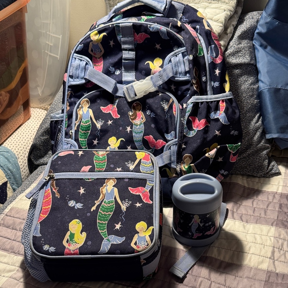 Mermaid Print Kids Backpack Set